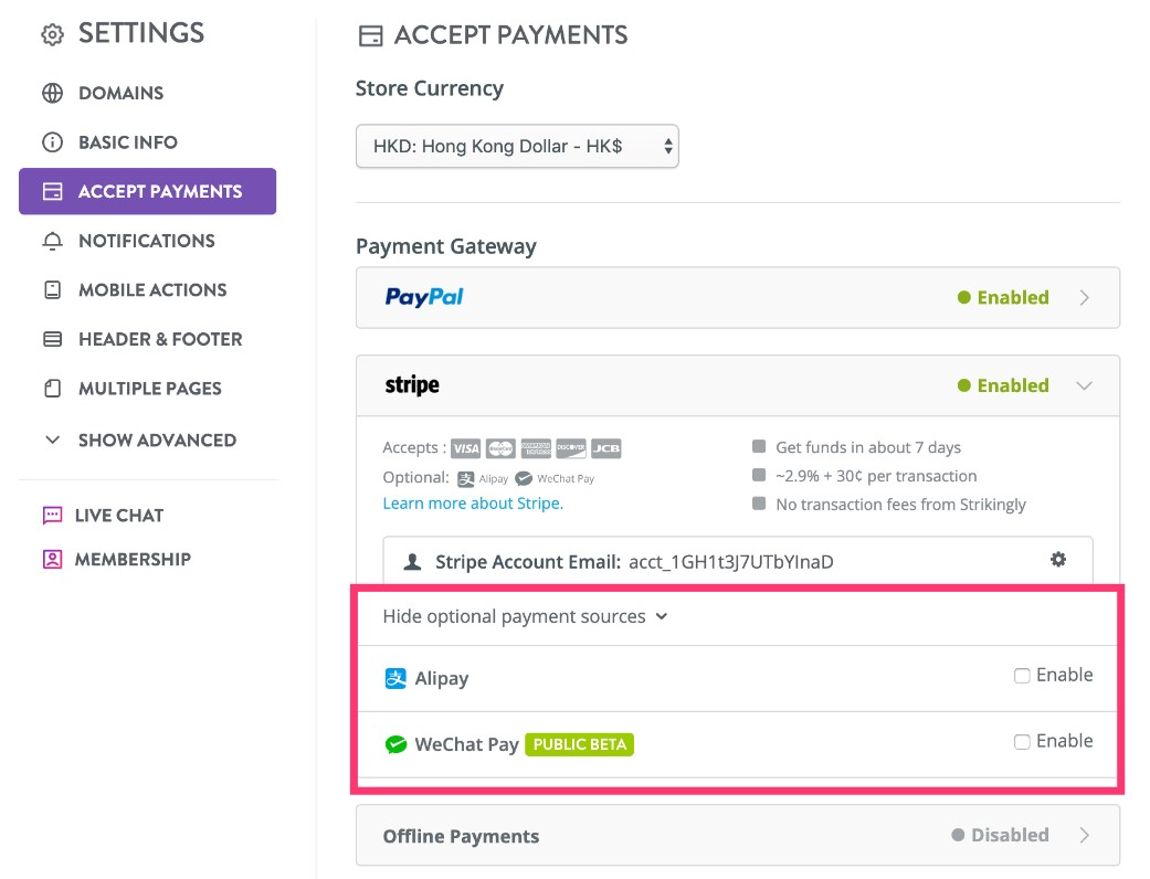 Strikingly WeChat Pay and AliPay Source: Strikingly WeChat Pay and AliPay Source:
